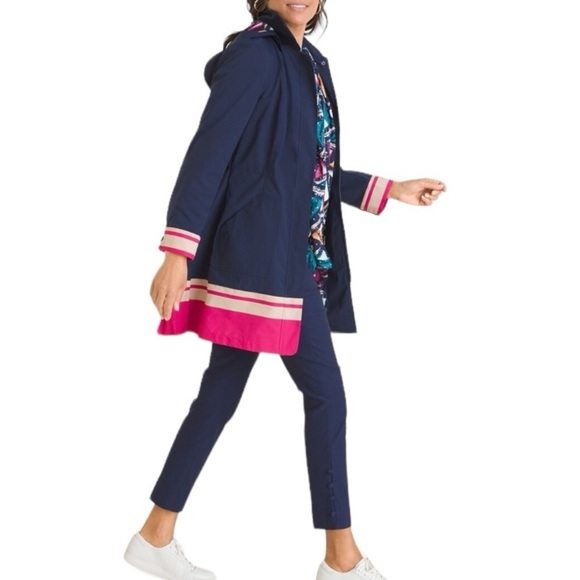 Chico’s All Weather Hooded Coat Blu/Pink Size 0 (4)